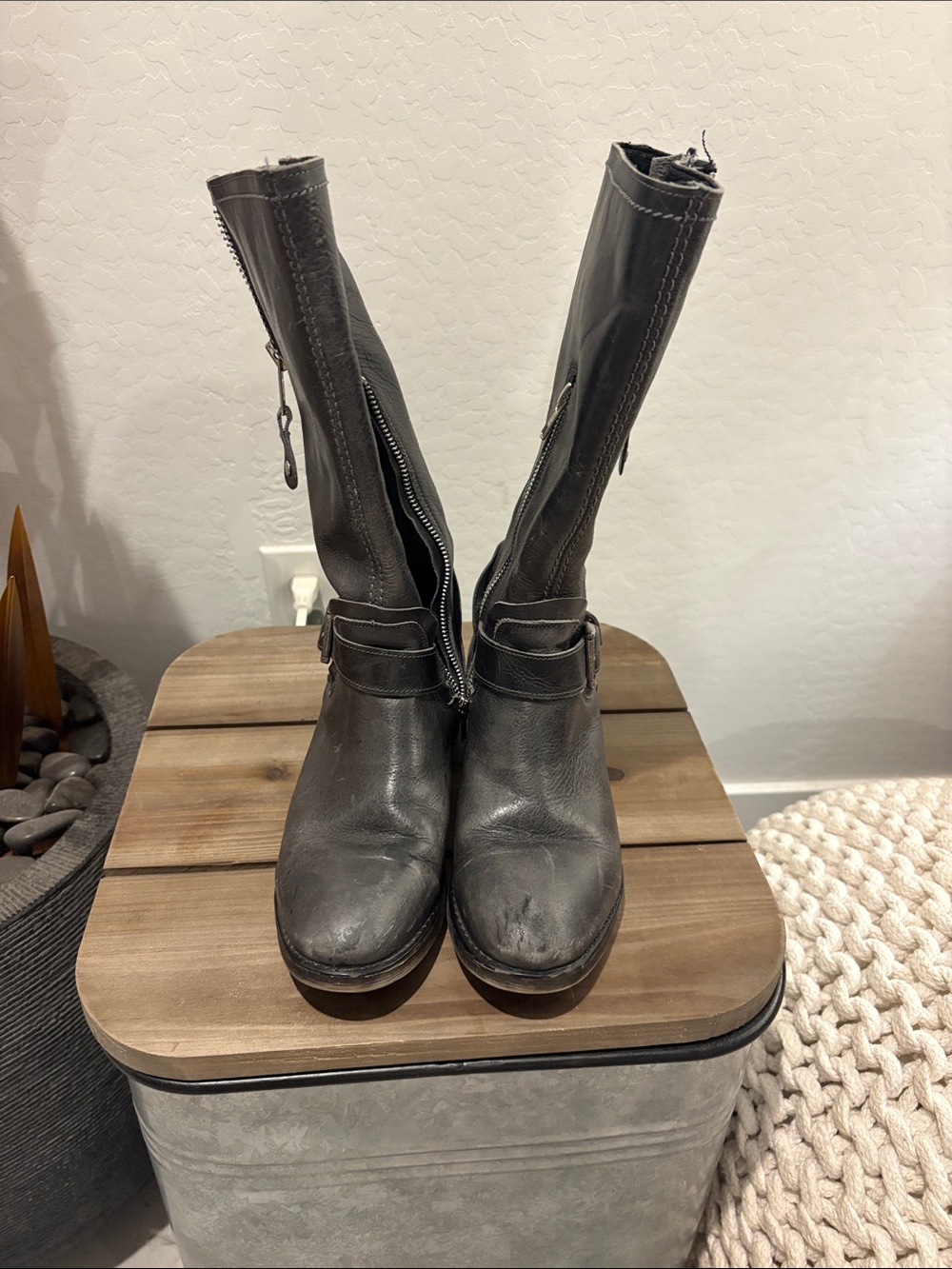 Bed Stu Black Lace-Up Mid-Calf Leather Boots